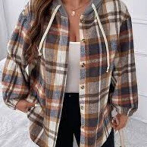 SHEIN Boxy Brown and Tan Long Sleeve Button Down Shirt